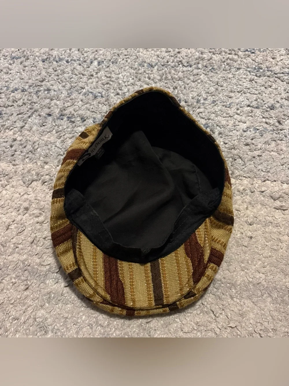 Silversilk Earth Tone Striped Textured Knit Flat Cap Newsboy Hat Size Big